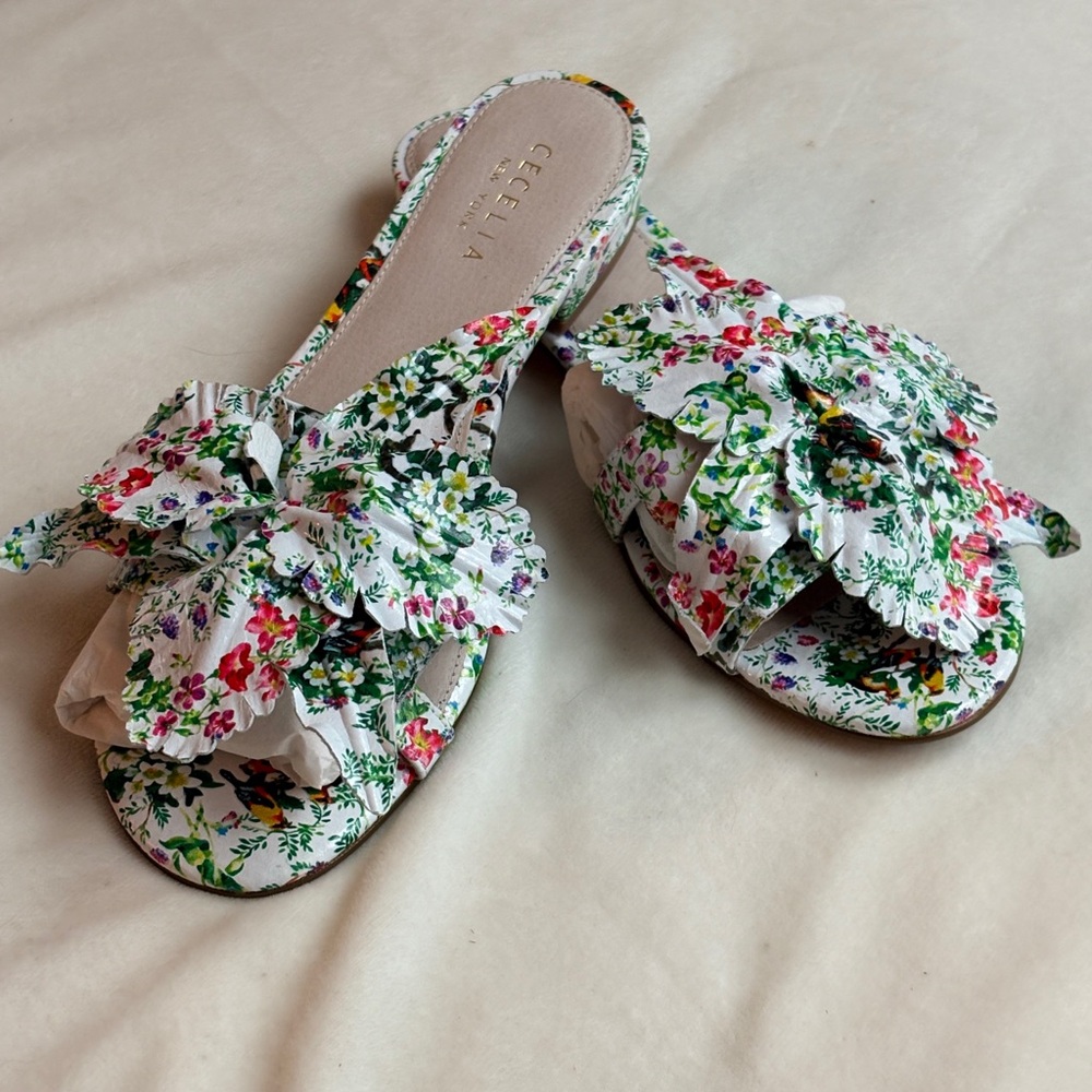 Hibiscus Leather Slide Sandals by Cecelia New York - Picture 4 of 6